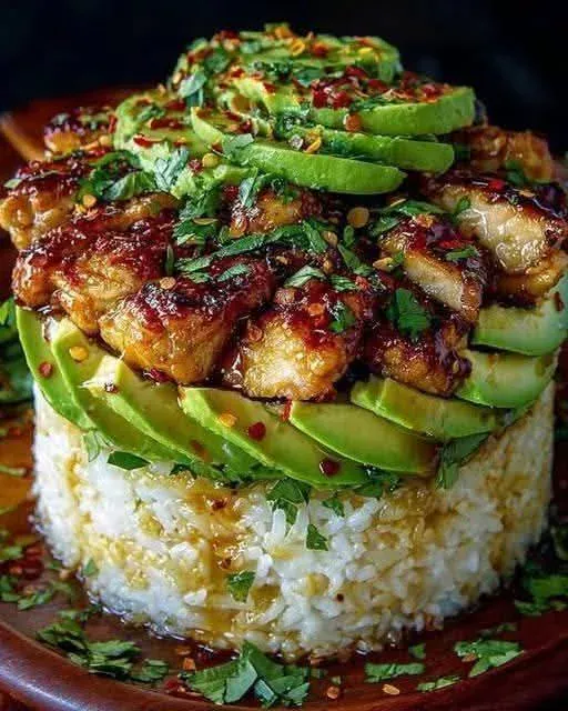 Honey Lime Chicken & Avocado Rice Stack
